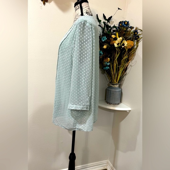 Krazy Kat Mint Green Embroidered Lace Button down Blouse sheer Sleeves size XL - Picture 3 of 10